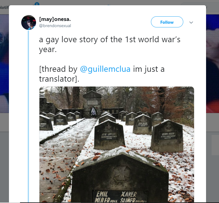 Screenshot of #EmilyXaver twitter thread showing the tombstone with both names
